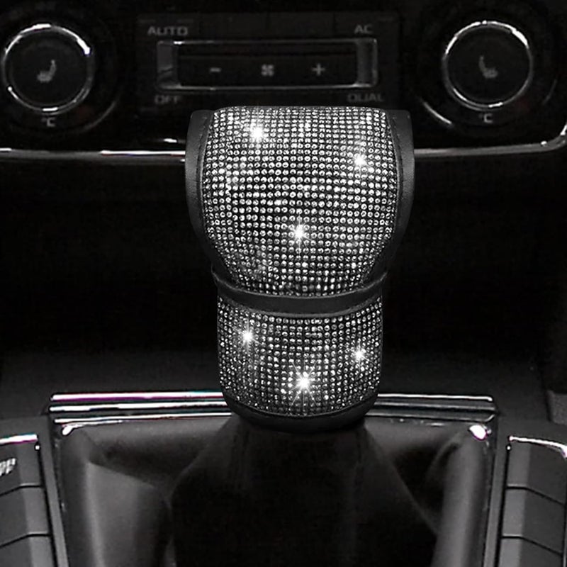 PACLVIO Bling Auto Gear Shift Knob Cover, Car Knob Gear Stick Protector, Auto Shift Gear Cover with Crystal Glitter Bling Rhinestones, Universal Vehicle Decoration Accessories for Women (White) - Image 1